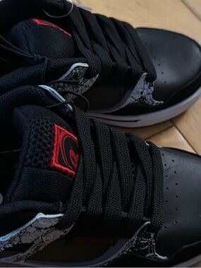 Boys Black Athletic Sneakers with Red Accent